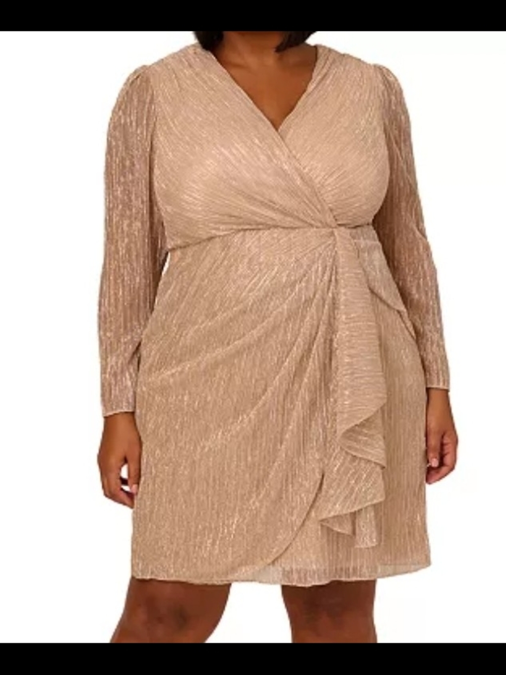 Adrianna Papell Light Gold Metallic Mesh Draped Dress